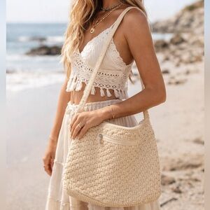 Crochet Shoulder Bag | Boho Woven Purse | The Sak Cloud Dancer Hobo | Coastal